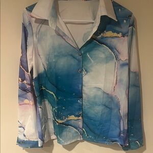 Elegant Blue Marble Print Women's Top